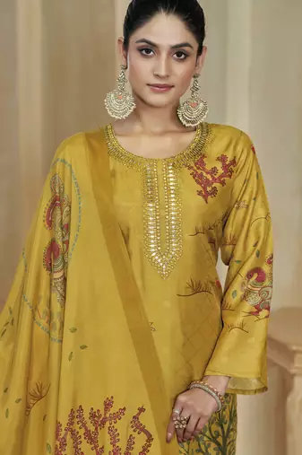 Yellow color beautiful silk fabric designer ceremonial looks ethnic suit