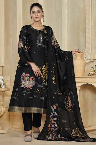 Black color beautiful silk fabric designer ceremonial looks ethnic suit