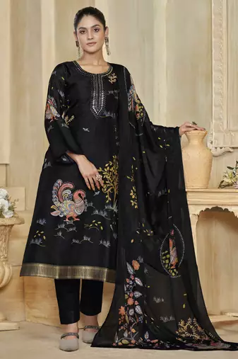 Black color beautiful silk fabric designer ceremonial looks ethnic suit