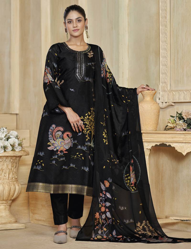 Black color beautiful silk fabric designer ceremonial looks ethnic suit