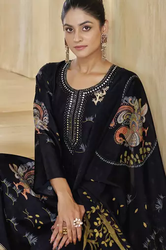 Black color beautiful silk fabric designer ceremonial looks ethnic suit