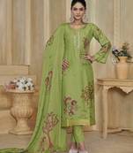 Green color beautiful silk fabric designer ceremonial looks ethnic suit