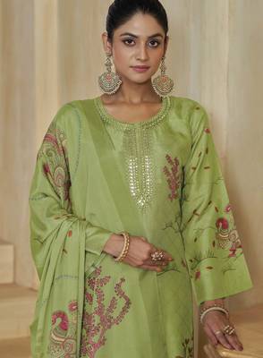 Green color beautiful silk fabric designer ceremonial looks ethnic suit 2