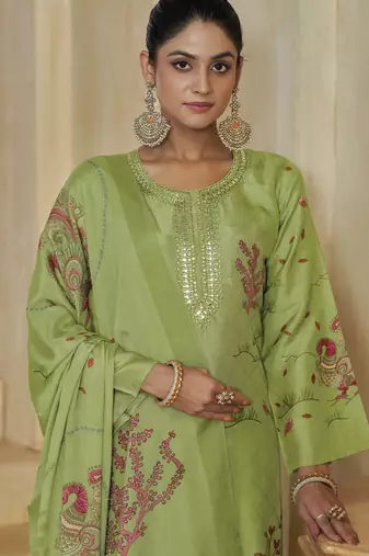 Green color beautiful silk fabric designer ceremonial looks ethnic suit