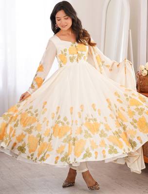 Stunning White Floral Printed Organza Festival Wear Anarkali Suit 3