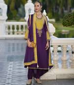 Purple color gajji silk fabric designer embroidery work graceful ceremonial wear salwar kameez