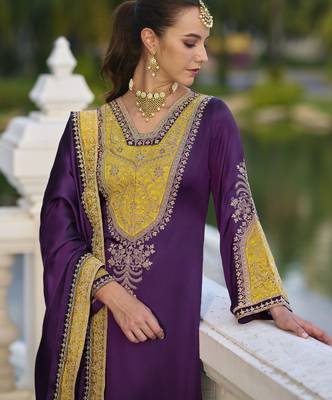 Purple color gajji silk fabric designer embroidery work graceful ceremonial wear salwar kameez 2