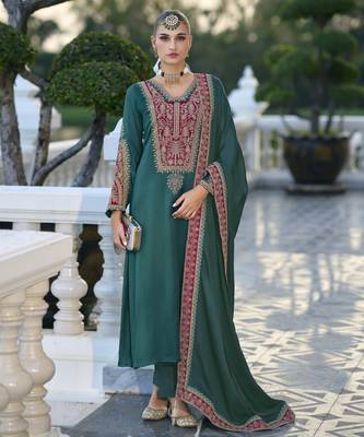 Rama color gajji silk fabric designer embroidery work graceful ceremonial wear salwar kameez 1