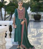 Rama color gajji silk fabric designer embroidery work graceful ceremonial wear salwar kameez