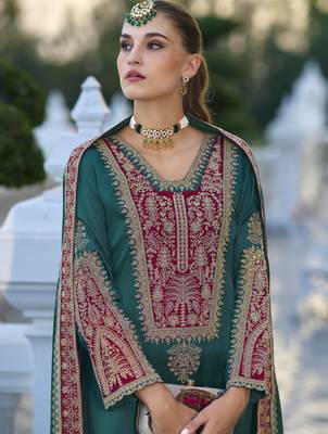 Rama color gajji silk fabric designer embroidery work graceful ceremonial wear salwar kameez 2