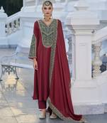 Maroon color gajji silk fabric designer embroidery work graceful ceremonial wear salwar kameez