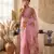 Pink Color digital prints flower and hand cutdana work Silk Blend Saree