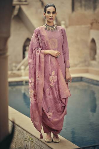 Pink color silk cotton fabric designer partywear ethnic ceremonial suit