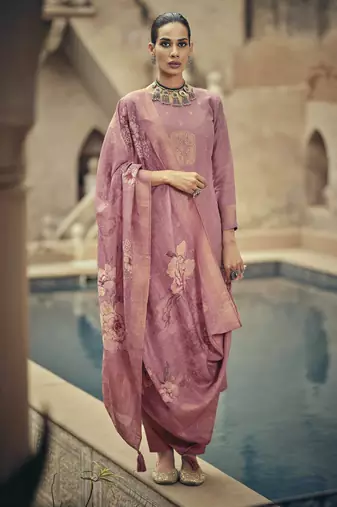 Pink color silk cotton fabric designer partywear ethnic ceremonial suit