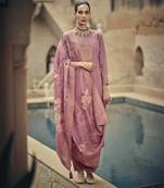 Pink color silk cotton fabric designer partywear ethnic ceremonial suit