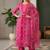 Women's pink rayon printed straight kurta set with dupatta