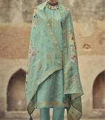Sea green color silk cotton fabric designer partywear ethnic ceremonial suit