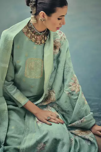 Sea green color silk cotton fabric designer partywear ethnic ceremonial suit