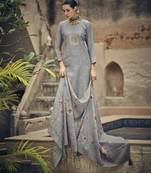 Grey color silk cotton fabric designer partywear ethnic ceremonial suit