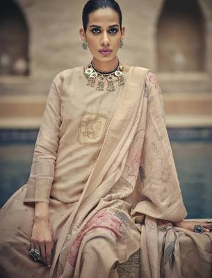 Cream color silk cotton fabric designer partywear ethnic ceremonial suit 2