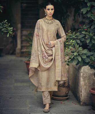 Beige color silk cotton fabric designer partywear ethnic ceremonial suit 1