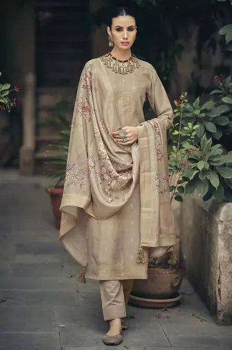 Beige color silk cotton fabric designer partywear ethnic ceremonial suit
