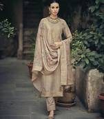 Beige color silk cotton fabric designer partywear ethnic ceremonial suit