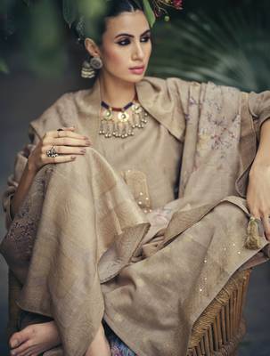 Beige color silk cotton fabric designer partywear ethnic ceremonial suit 2