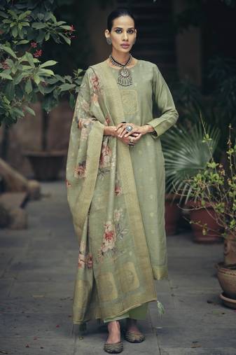 Green color silk cotton fabric designer partywear ethnic ceremonial suit