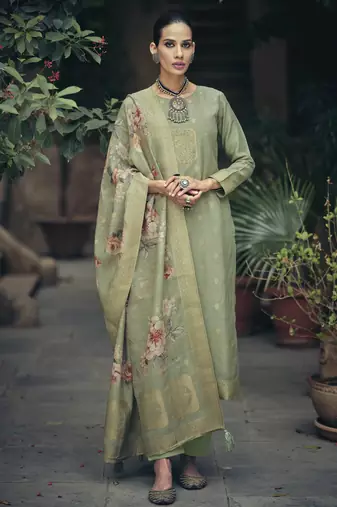 Green color silk cotton fabric designer partywear ethnic ceremonial suit