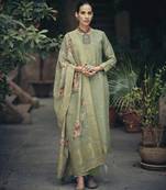 Green color silk cotton fabric designer partywear ethnic ceremonial suit