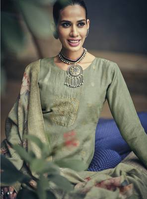 Green color silk cotton fabric designer partywear ethnic ceremonial suit 2