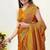 Mustard Satin silk blend Saree with Gold Zari Meena Peacock Work 