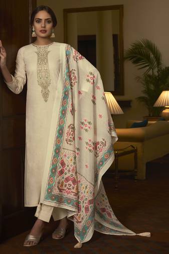Cream color cambric cotton fabric beautiful ceremonial salwar kameez for graceful looks