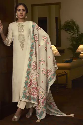 Cream color cambric cotton fabric beautiful ceremonial salwar kameez for graceful looks