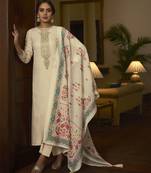 Cream color cambric cotton fabric beautiful ceremonial salwar kameez for graceful looks