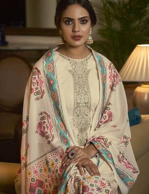 Cream color cambric cotton fabric beautiful ceremonial salwar kameez for graceful looks 2