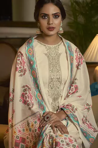 Cream color cambric cotton fabric beautiful ceremonial salwar kameez for graceful looks
