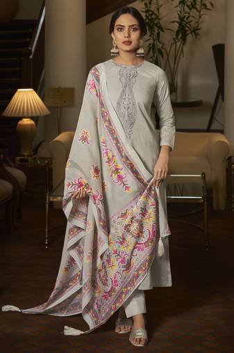 Grey color cambric cotton fabric beautiful ceremonial salwar kameez for graceful looks