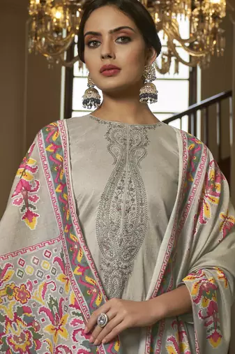 Grey color cambric cotton fabric beautiful ceremonial salwar kameez for graceful looks