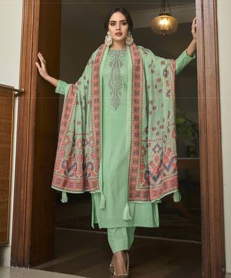Sea green color cambric cotton fabric beautiful ceremonial salwar kameez for graceful looks 1