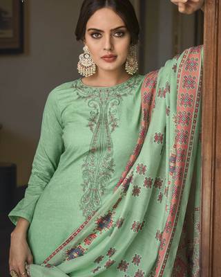 Sea green color cambric cotton fabric beautiful ceremonial salwar kameez for graceful looks 2