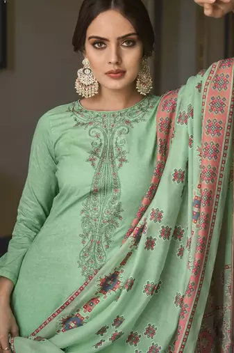 Sea green color cambric cotton fabric beautiful ceremonial salwar kameez for graceful looks