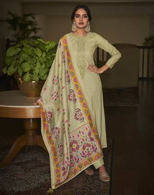 Beige color cambric cotton fabric beautiful ceremonial salwar kameez for graceful looks 1