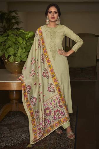 Beige color cambric cotton fabric beautiful ceremonial salwar kameez for graceful looks