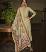 Beige color cambric cotton fabric beautiful ceremonial salwar kameez for graceful looks