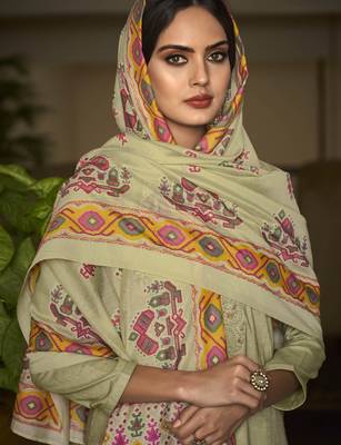 Beige color cambric cotton fabric beautiful ceremonial salwar kameez for graceful looks 2
