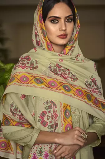 Beige color cambric cotton fabric beautiful ceremonial salwar kameez for graceful looks