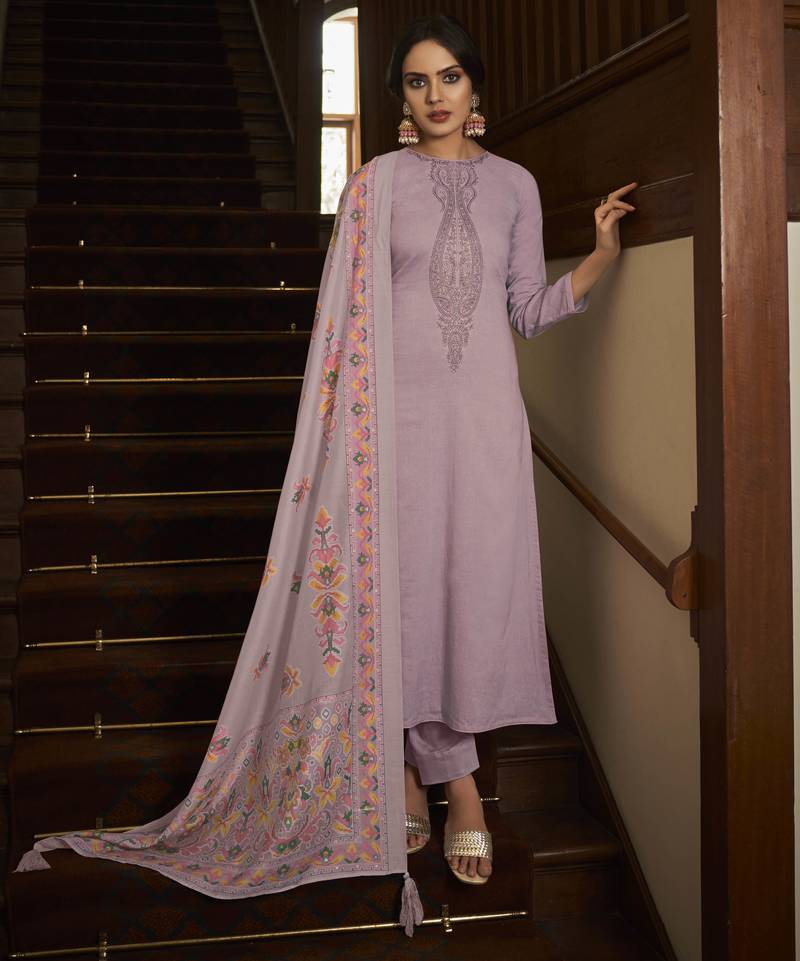Purple color cambric cotton fabric beautiful ceremonial salwar kameez for graceful looks