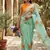 Sea Green Color digital prints flower and hand cutdana work Silk Blend Saree